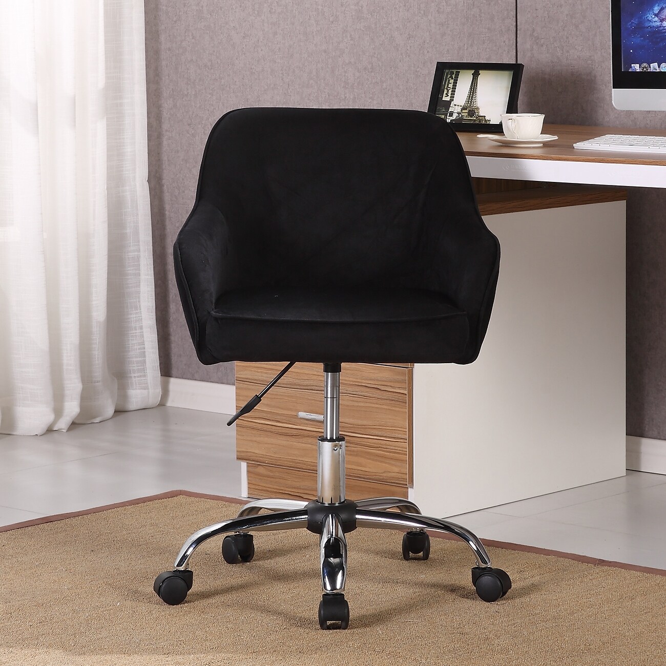 Belleze Office Chair Task Desk Adjustable Swivel Height Velvet Black Standard Overstock 17914706