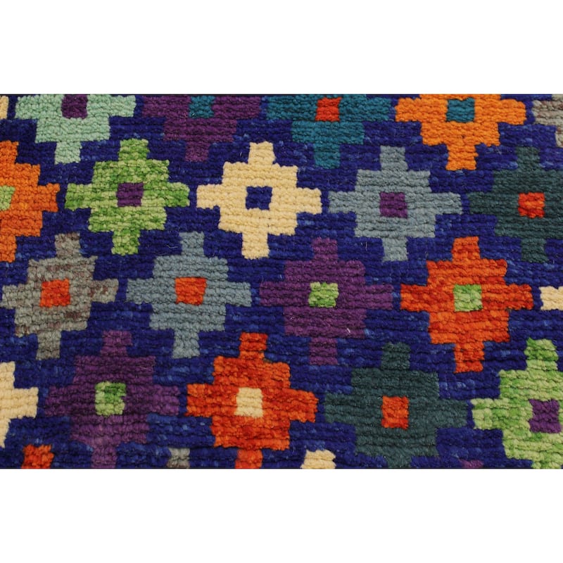 Contemporary Balochi Flowers Blue/Orange Hand Knotted Wool Rug - 4'9'' x 6'6''