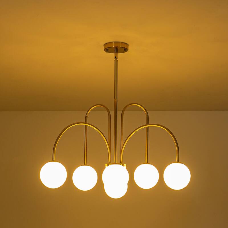 6-Light Modern Linear Sputnik Branch Frosted Glass Globe Chandelier for Dining Room