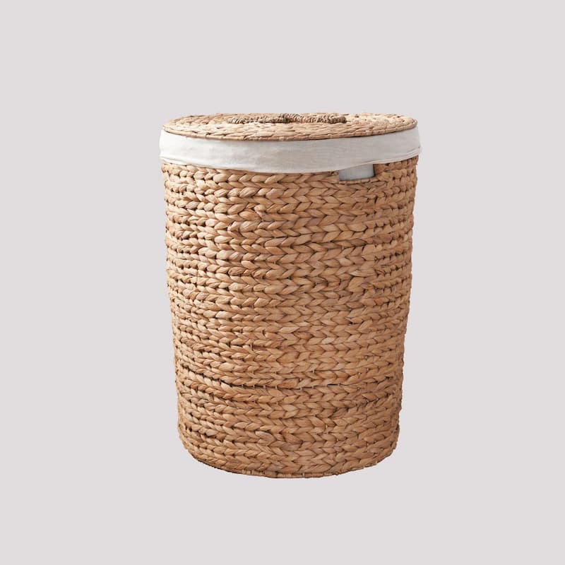 Ludmilla Round Tall Water Hyacinth Woven Wicker Laundry Hamper with Lid - Brown/Tan