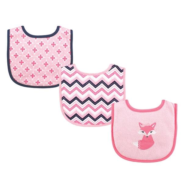 slide 1 of 1, Luvable Friends Baby Girl Cotton Drooler Bibs with Fiber Filling 3pk, Foxy, One Size - Foxy - One Size One Size - Foxy