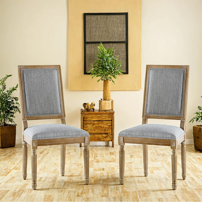 French Country Dining Chairs w/ Elegant Cane Backrest & Upholstered Seats (Set of 2)