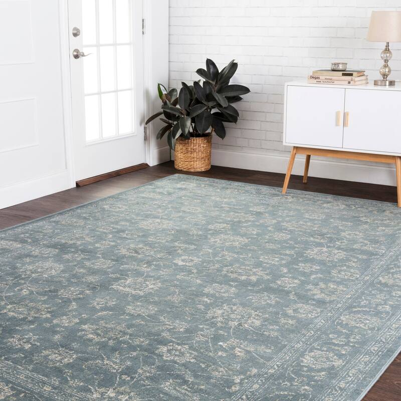 Alexander Home Antique Inspired Distressed Floral Area Rug - 9'2" x 12'2" /Surplus - Sea