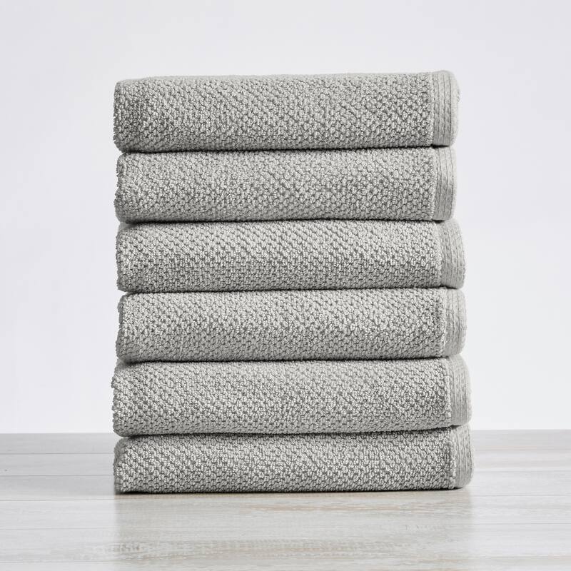 Luxurious Cotton Popcorn Textured Towel Set - Hand Towel (6-Pack) - Light Grey