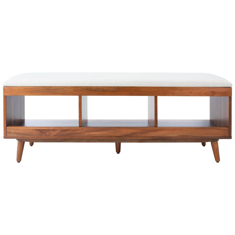SAFAVIEH Cricket Mid-Century Modern Open Shelf Storage Bench with Cushion