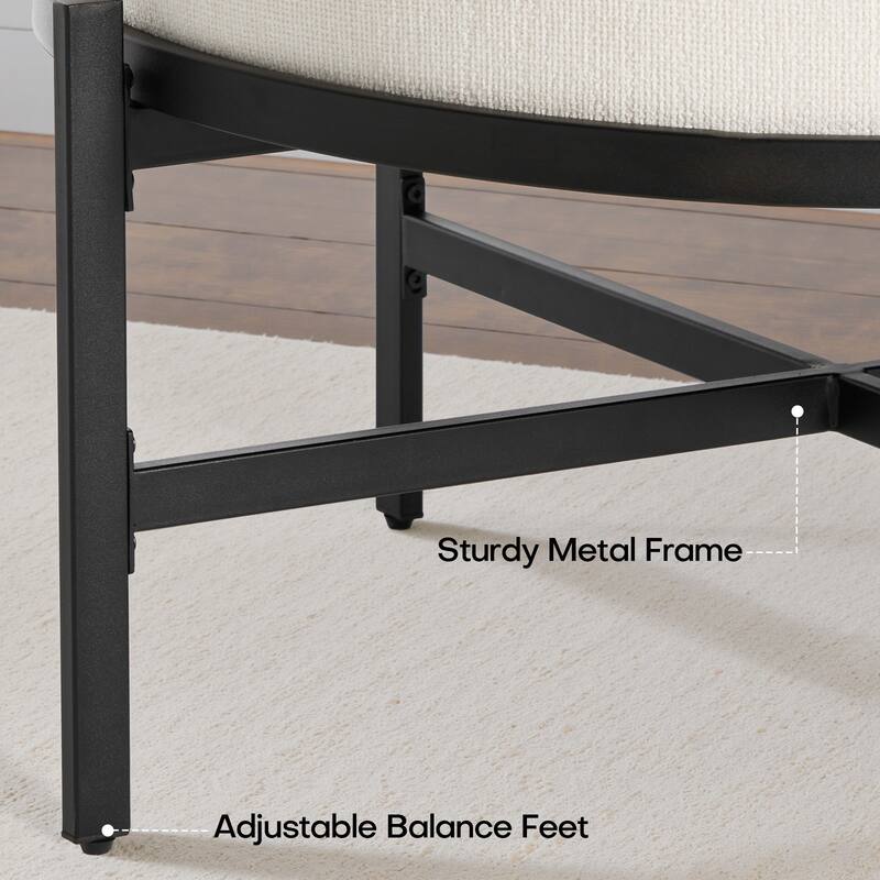 Chenille Fabric Round Ottoman, Coffee Table Bench with Metal Legs