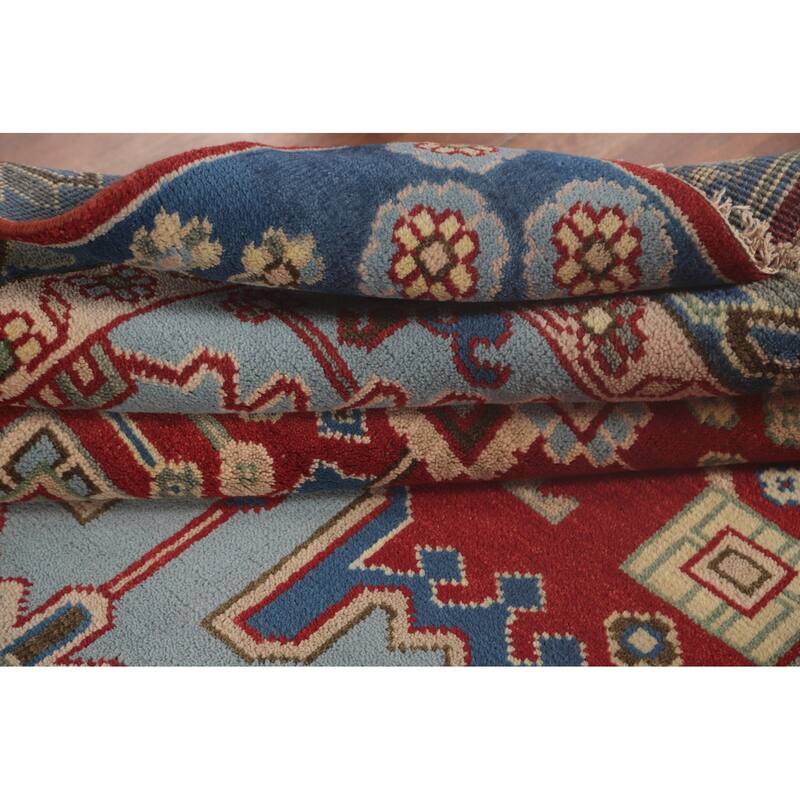 Geometric Kazak Area Rug Hand-Knotted Wool Carpet - 7'9" x 9'9"