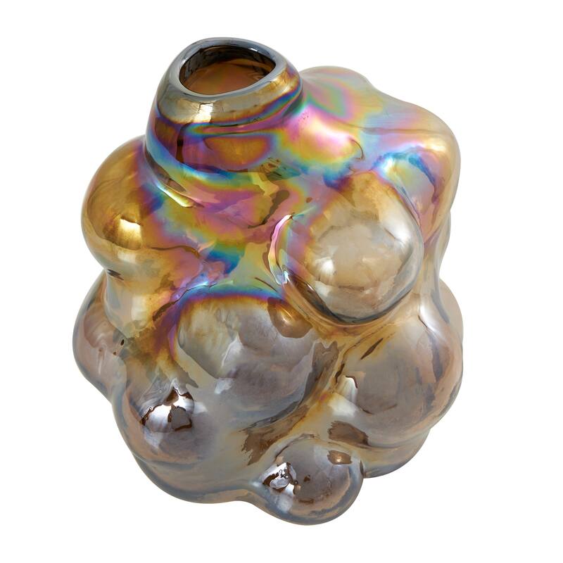 Brown Glass Handmade Abstract Iridescent Bubble Vase
