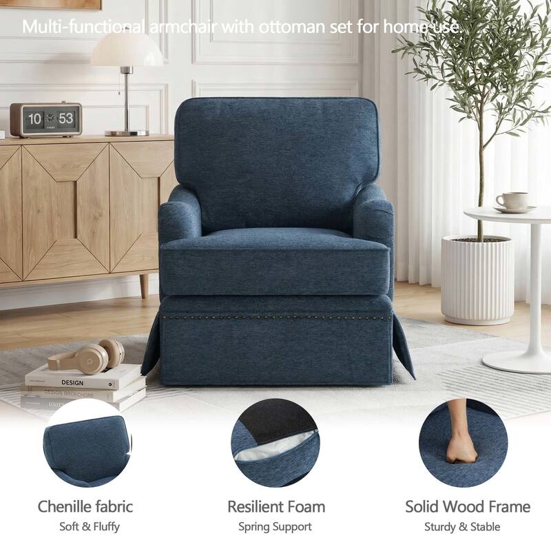 Modern Chenille Swivel Armchair and Storage Ottoman