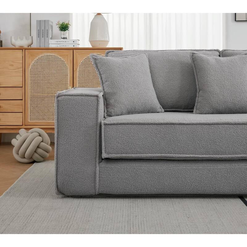 133" Lamb Velvet Convertible Sectional Sleeper Sofa with 7 Pillows