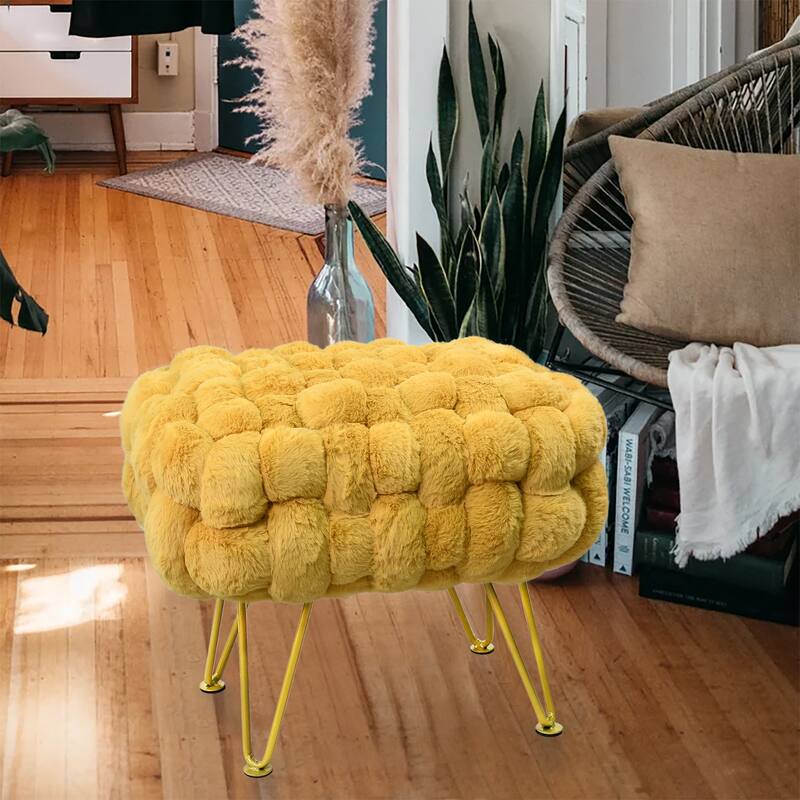 Soft Fauxfur Pouf Stool Ottoman Fuzzy Entryway Bench Seat 27"x20"x19"