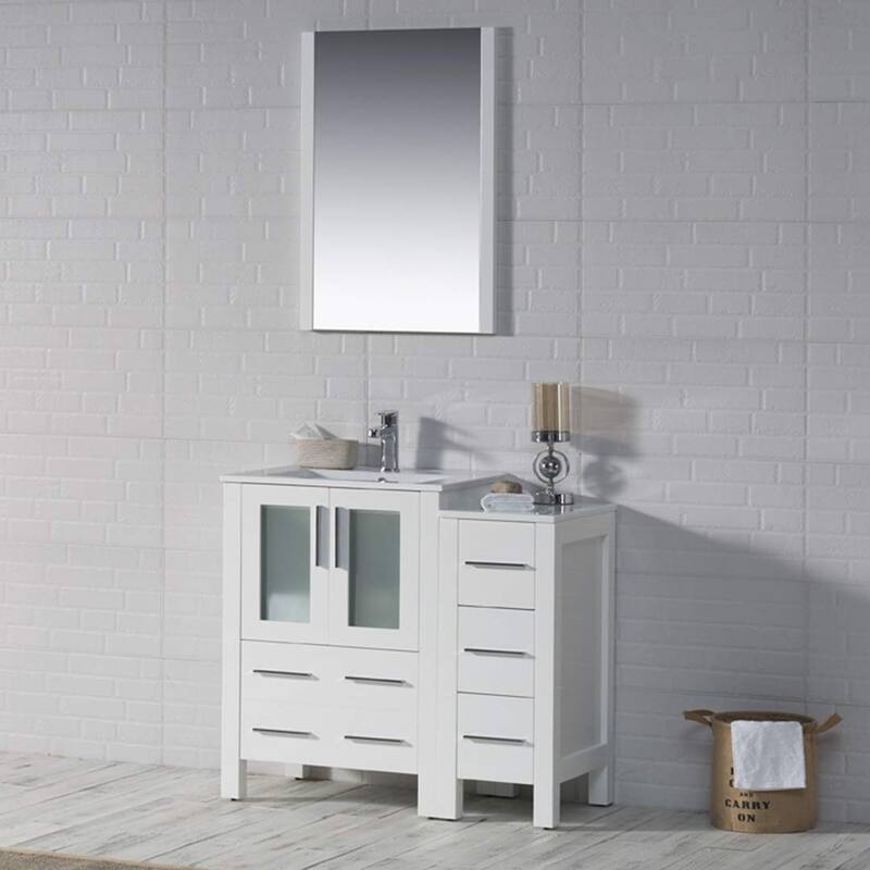 Blossom 36" Solid Wood Bathroom Vanity w/ Ceramic Sink & Side Cabinet