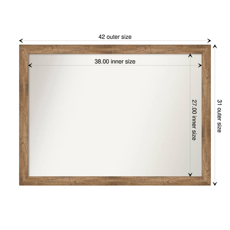 Non-Beveled Wood Bathroom Wall Mirror - Owl Brown Narrow Frame - 42 x 31 in - Owl Brown Narrow