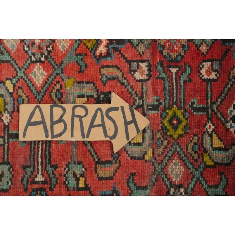 Hand Knotted Oriental 100% Wool Carpet Traditional Floral Red Hamedan Runner Rug - 12' 2'' X 3' 11''