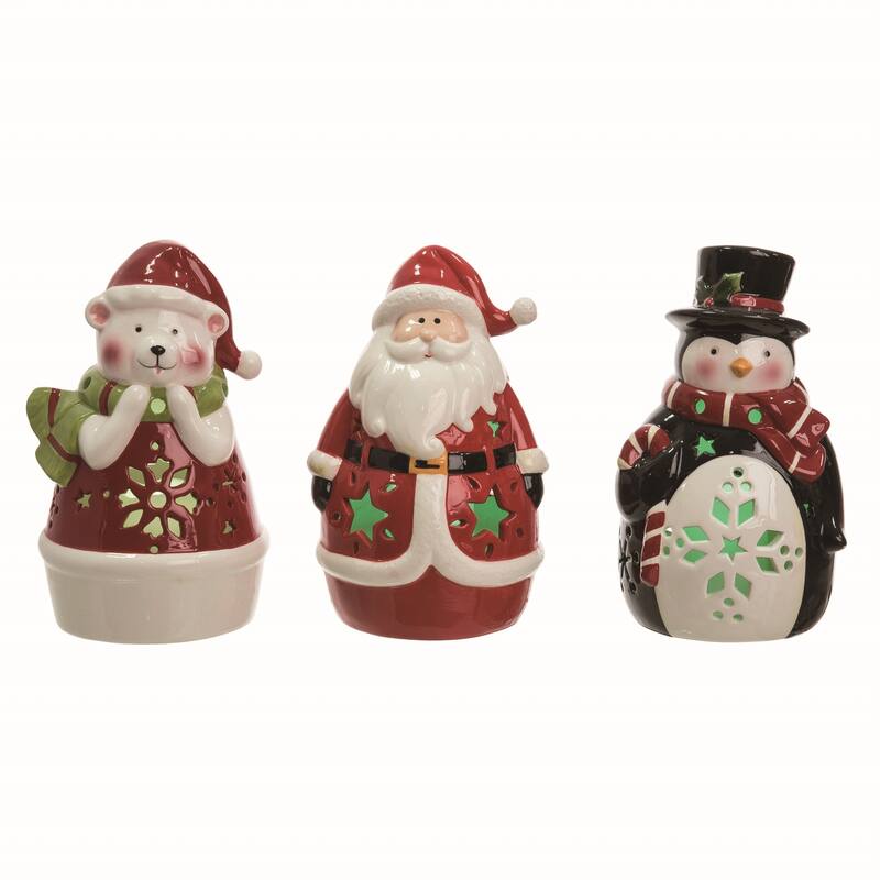 Transpac Ceramic Light Up Christmas Character Set of Home Decorations Set of 3 Christmas