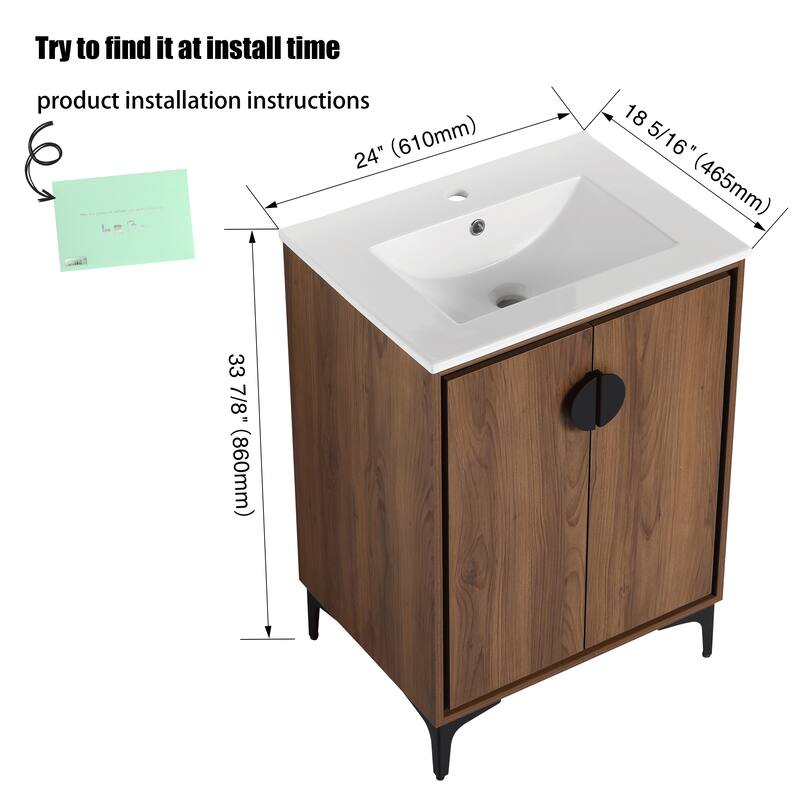 24"/30" FreeStanding Bathroom Vanity with Sink, Floor Stand Bathroom Vanity with Soft Close Door and Adjustable Shelf
