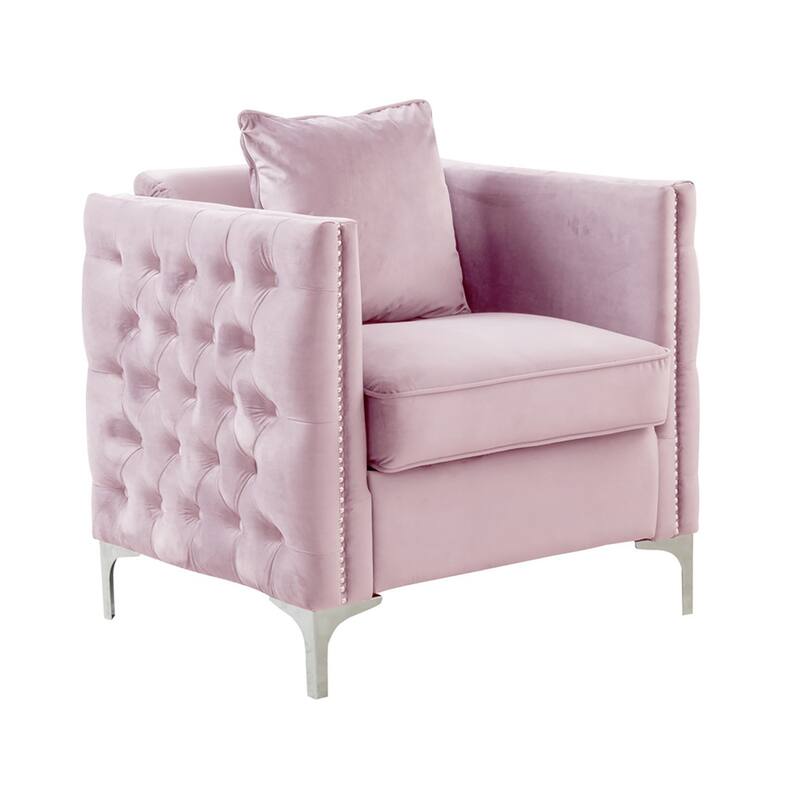 Velvet Upholstered Accent Chair with 1 Pillow
