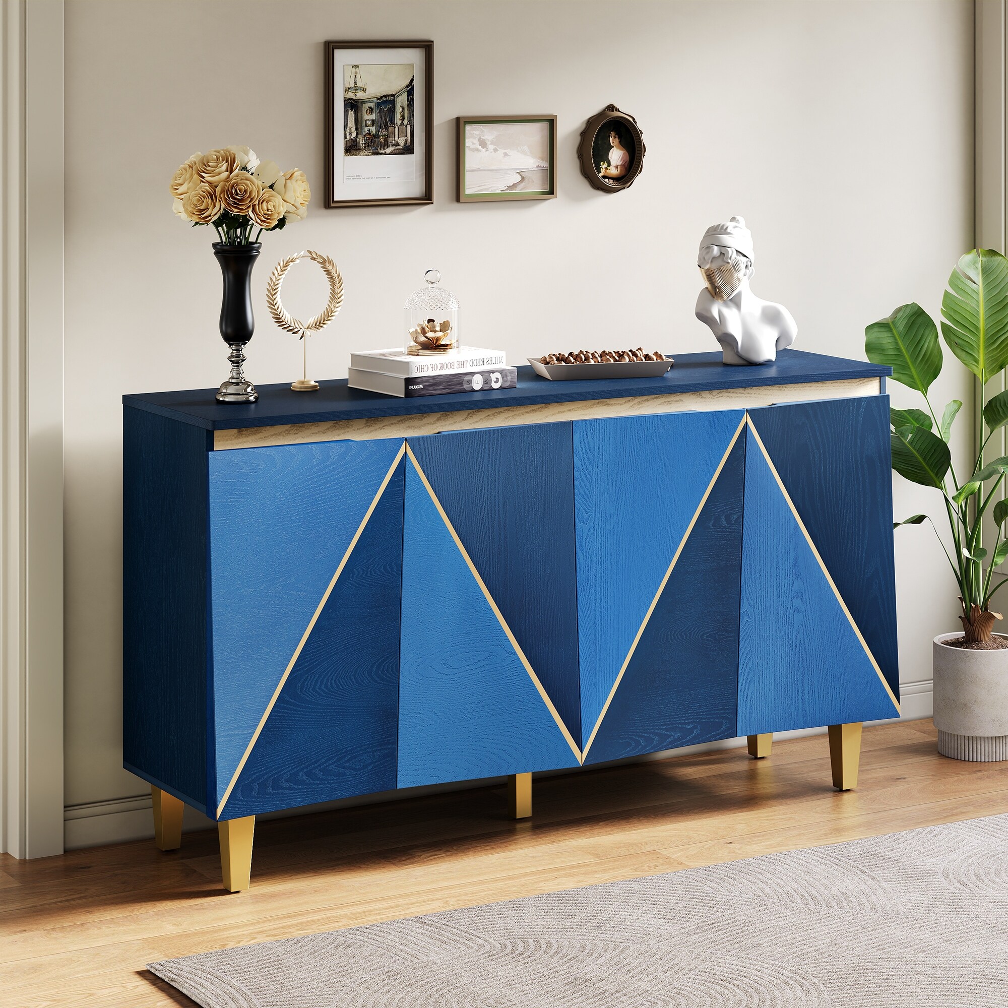 Mid-Century Art Deco 4-Door Sideboard with Adjustable Storage by