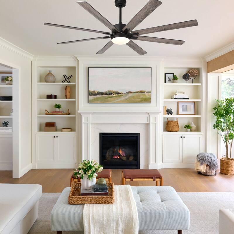 CurveCurio 72" Large Farmhouse Ceiling Fan w/ Solid Wood Blades and LED Light Kit, Quite DC Motor 6 Speed w/ Remote Control