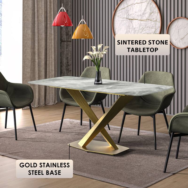 Voren Dining Table with Rectangular Top and Stainless Steel Base