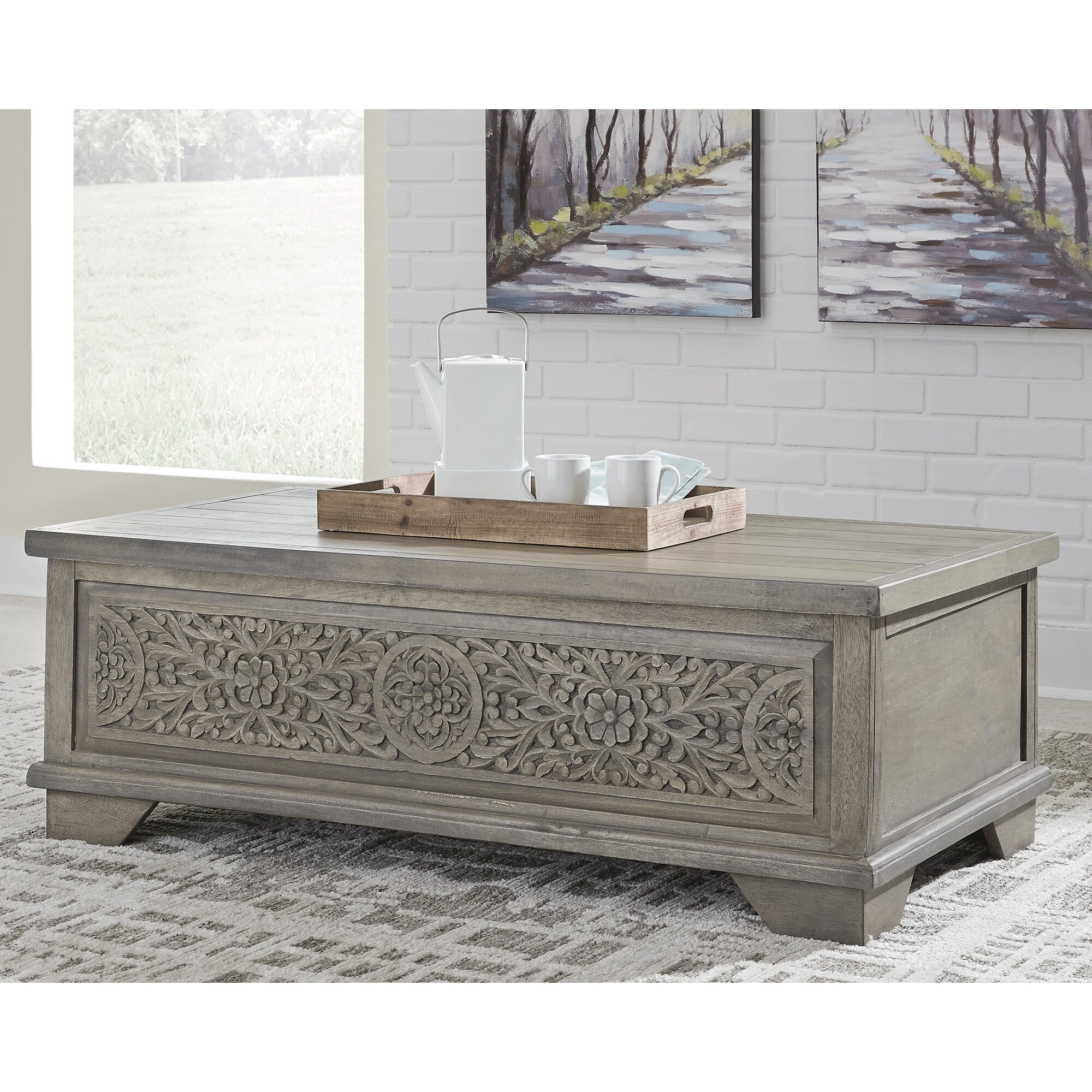 Marcilyn Traditional Lift Top Cocktail Table Brown 52 W x 28 D x 18 H Bed Bath Beyond 32922943