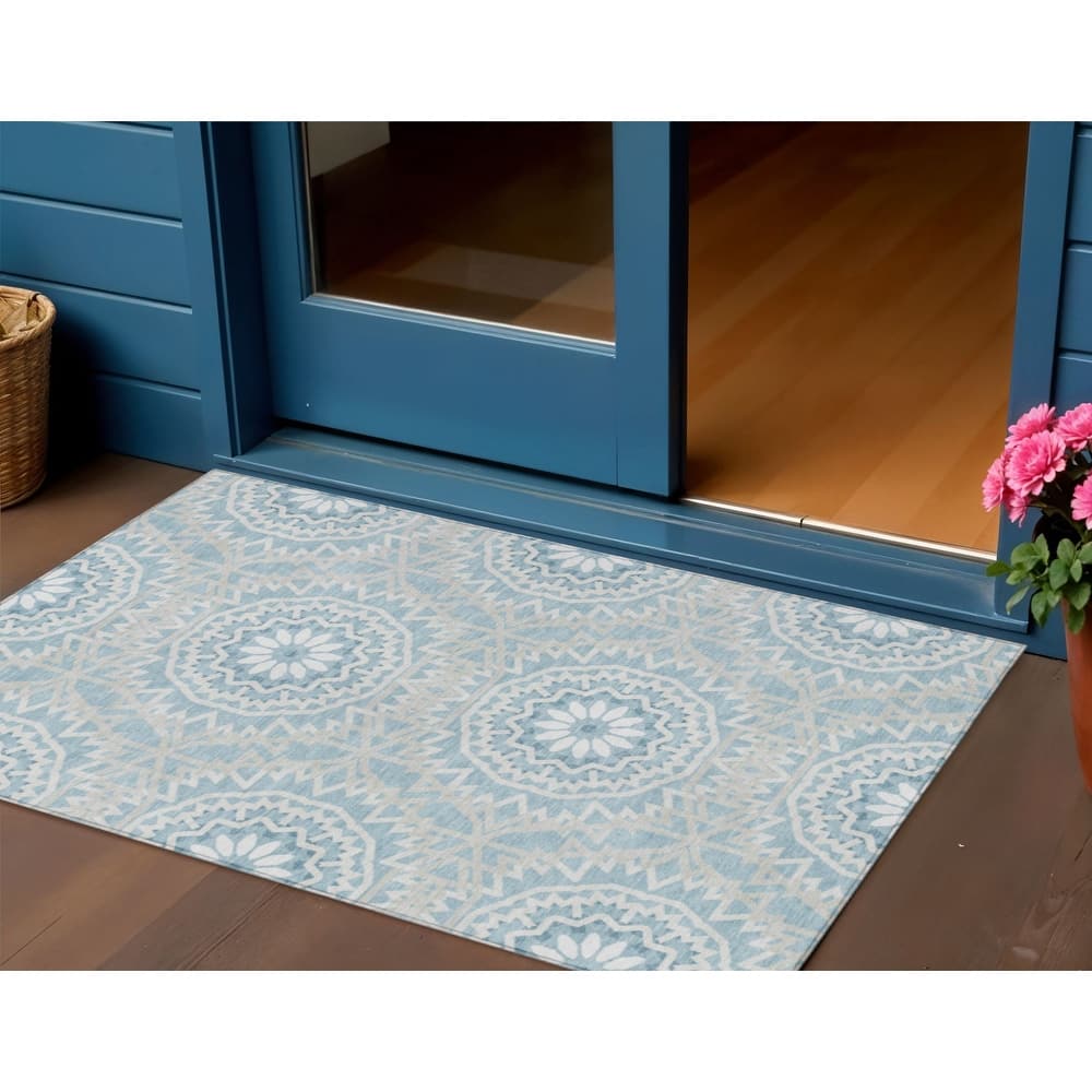 HomeRoots Floral Medallion Transitional Rectangle Outdoor Rug
