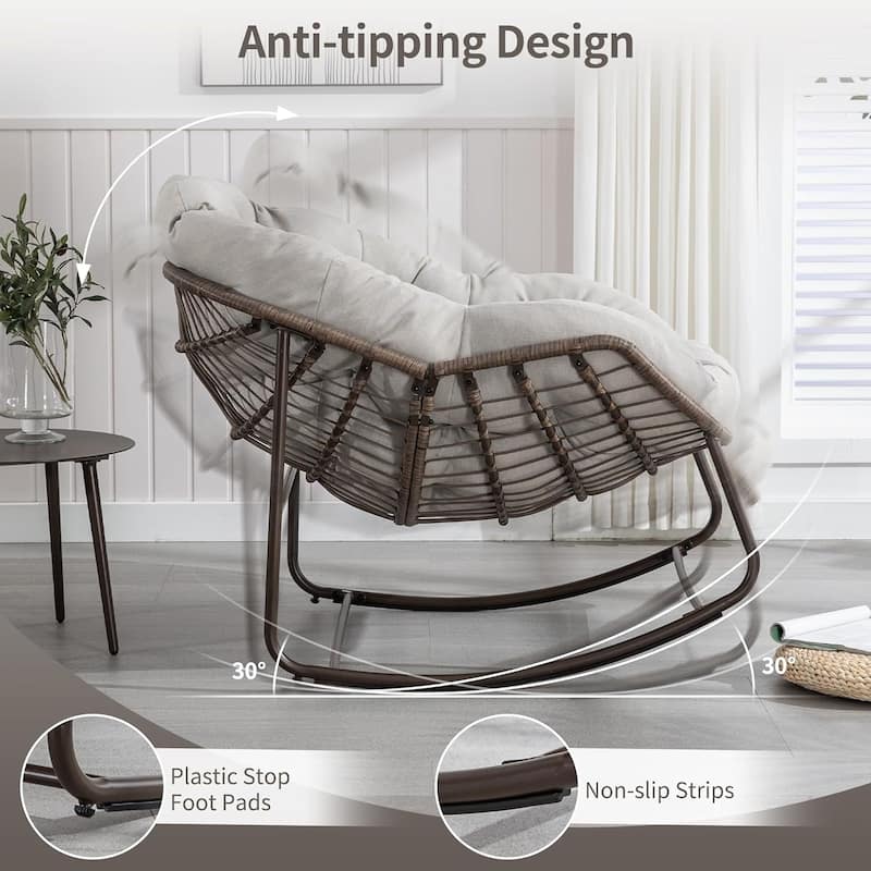 Outdoor Rattan Rocking Chair,Padded Cushion Rocker Recliner Chair Outdoor for Front Porch, Living Room, Patio, Garden