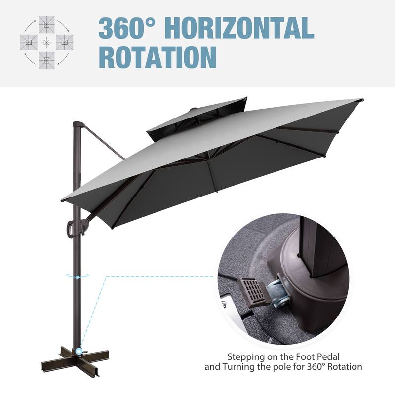 VredHom 10x10 FT Outdoor Patio Cantilever Offset Umbrella 360 degrees Rotation