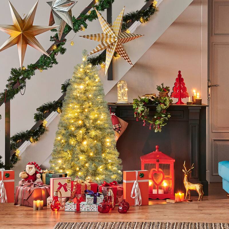 Gymax 4.5 FT Artificial Xmas Tree w/256 Branch Tips 100 LED Lights 9