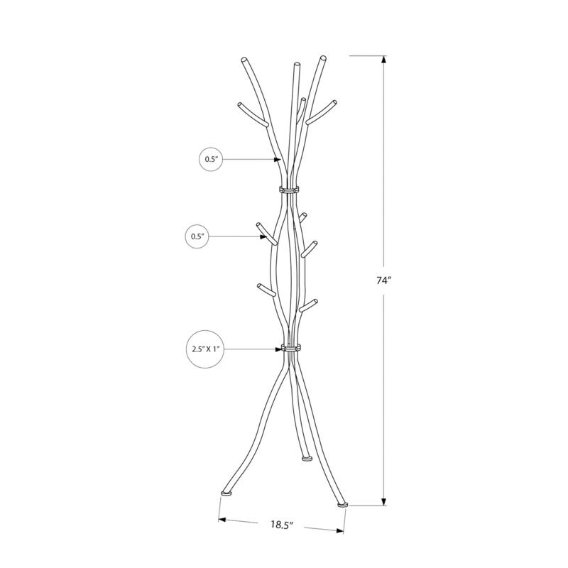 Coat Rack, Hall Tree, Free Standing, 11 Hooks, Entryway, 74"h, Bedroom, Black Metal, Contemporary, Modern