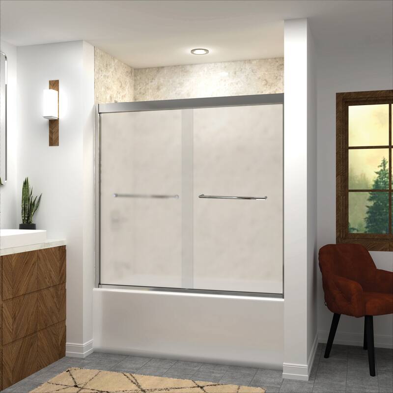 Frederick 59 in. W x 58 in. H Sliding Semi-Frameless Shower Door in Brushed Nickel with Frosted Glass - 60 x 58 - 60 x 58 - Polished Chrome