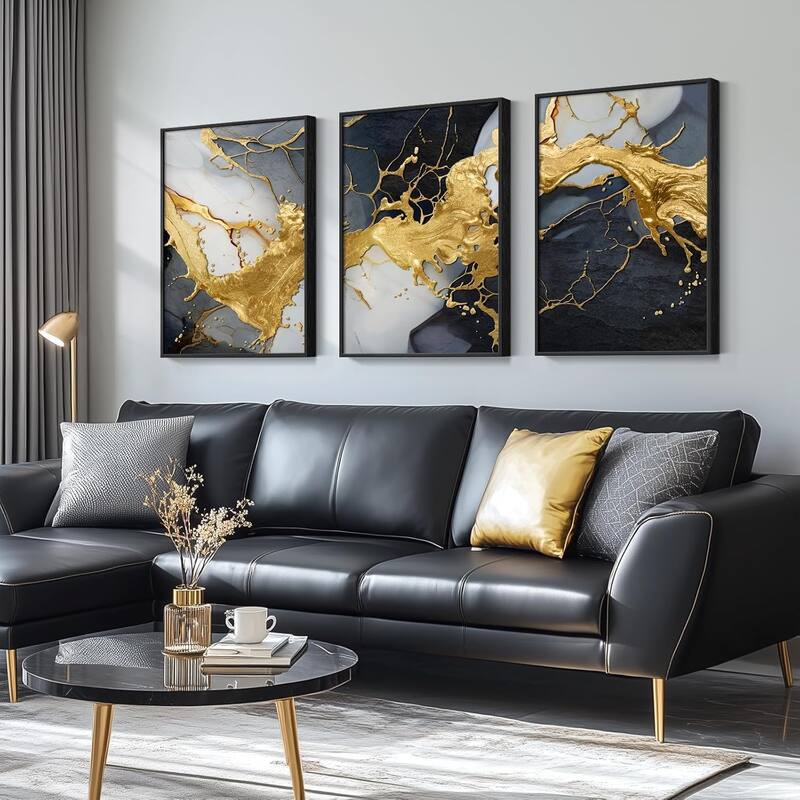 Black and White Gold Abstract Wall Art