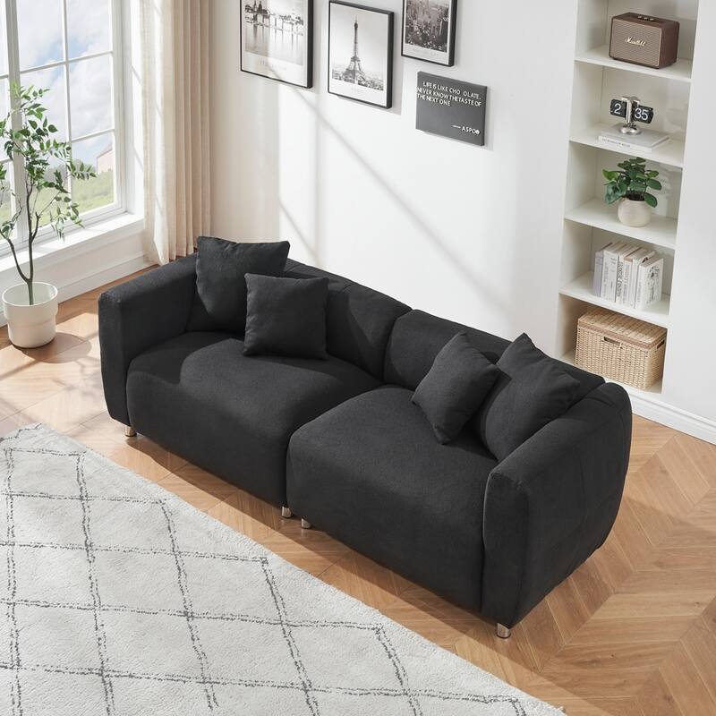 3 Seater Sofa Solid Wood Frame Couch with 4 Pillows