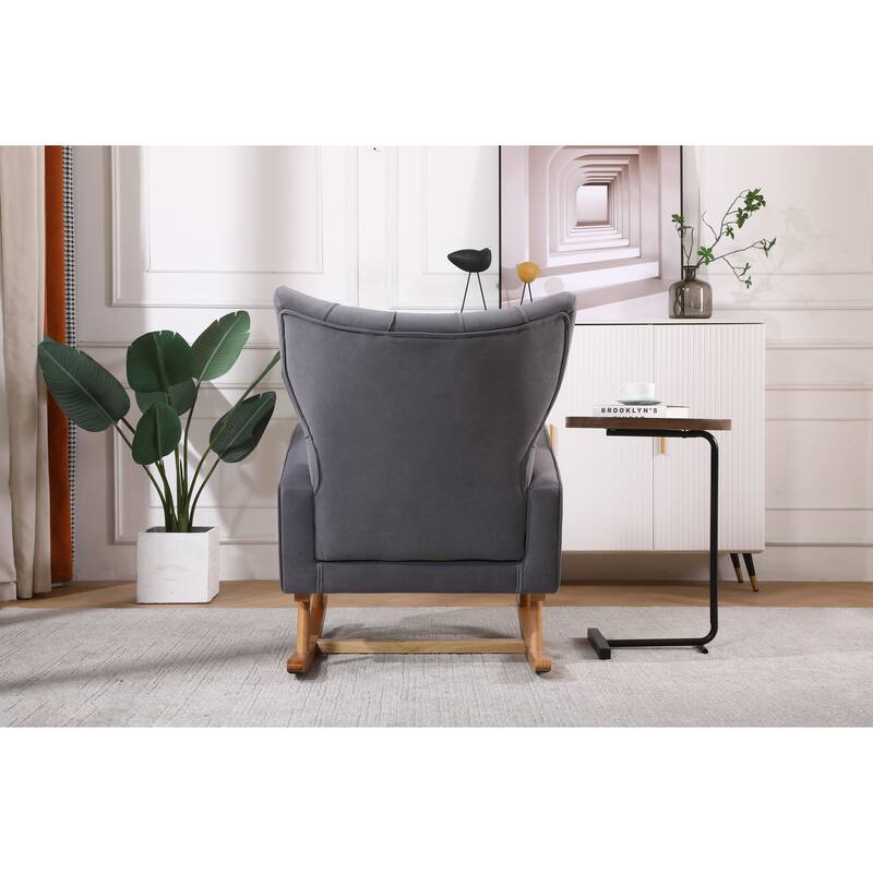 Mid Century Modern Velvet Upholstered Rocking Chair Padded Seat for