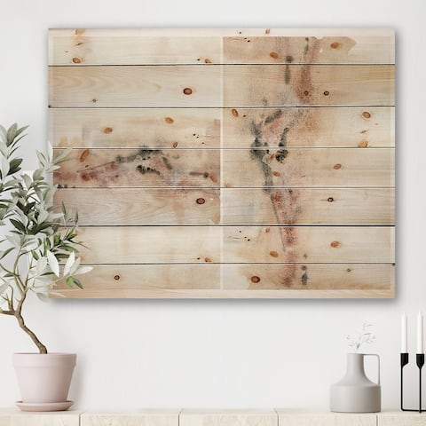 Designart 'Abstract Yelllow Beige Red and Pink Spots Pastel' Modern Print on Natural Pine Wood