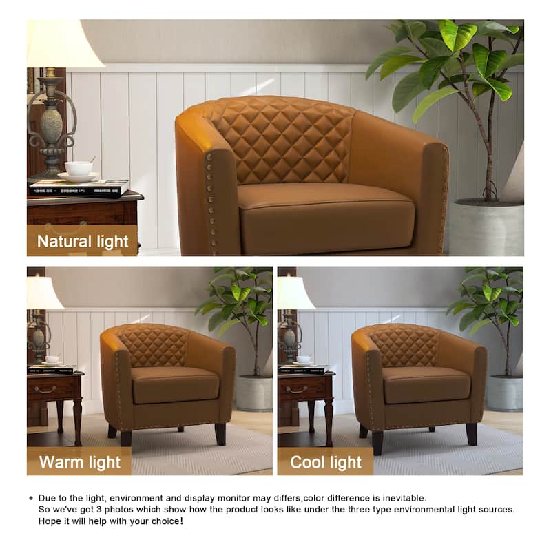 Ethan Accent Chair Barrel PU Leather with Nailhead Trim