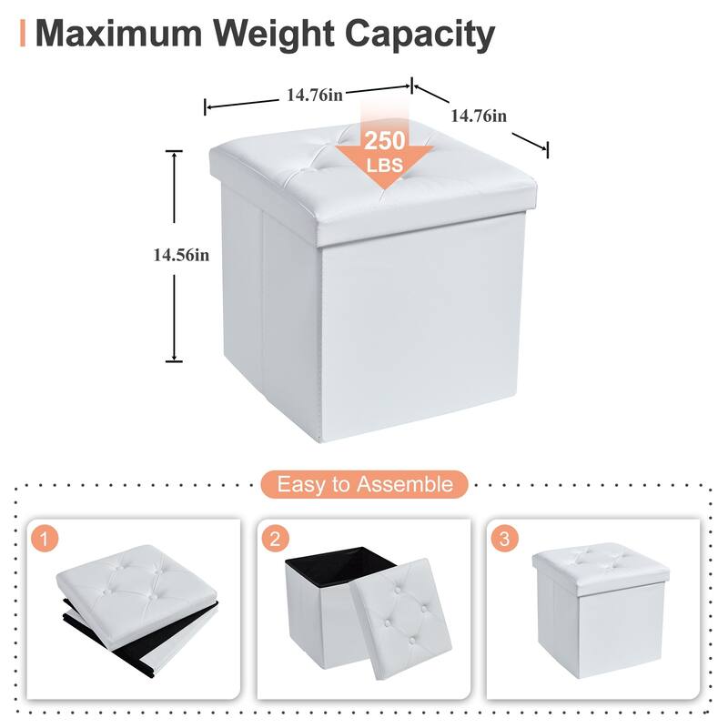 Folding Storage Ottoman, Foot Rest Stool Footstool, Leather Tufted Ottoman, Small Ottoman Cube for Living Room Bedroom Dorm