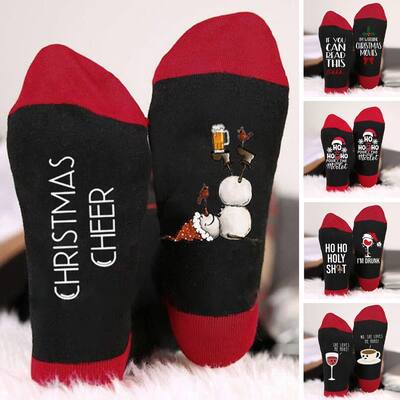 1 Pair Festive Christmas Socks Cute Snowman Bowknot Letters Print Mid Tube Winter Socks Holiday Gift