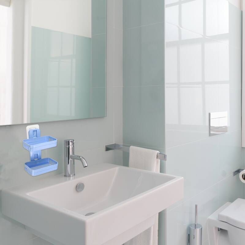 1 Pc Soap Dish Soap Cleaning Storage Drill Free Soap Holder for Kitchen - Blue