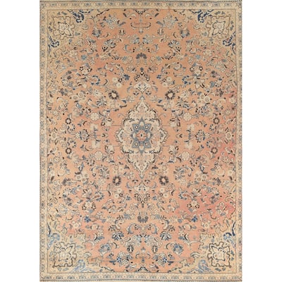 Floral Tabriz Persian Vintage Rug Handmade Coral Wool Carpet - 7'1"x 9'10"