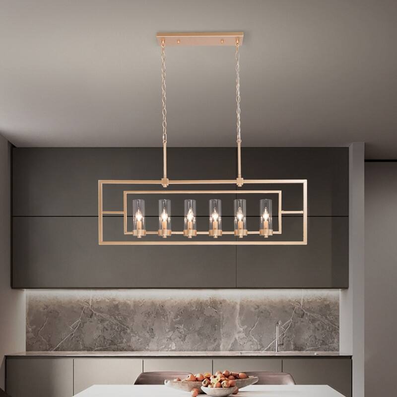 Modern Glam 6-light Linear Kitchen Lights Black Gold Glass Candle Chandelier