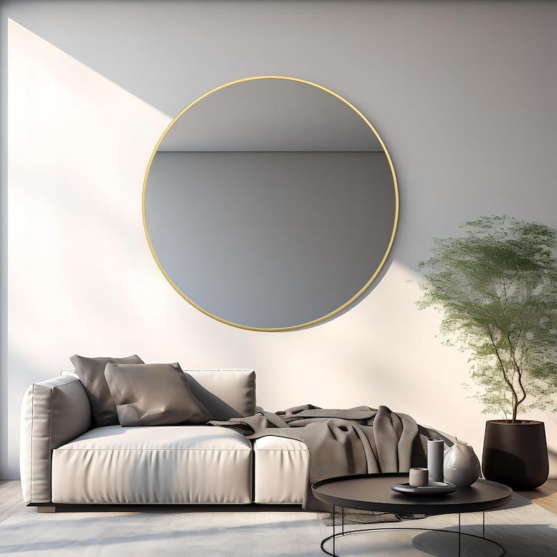 42 Inch Gold Metal Framed Round Bathrrom Mirror for Wall.(W2203P156444) - Gold