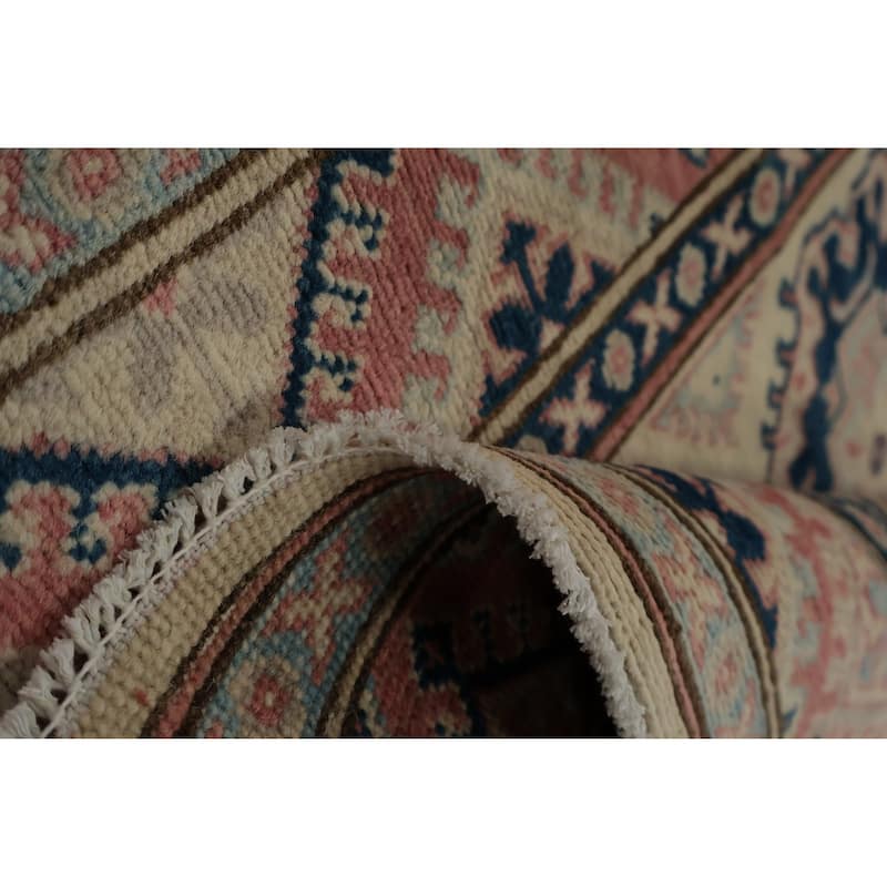 Hand Knotted Oriental 100% Wool Carpet Traditional Geometric Beige & Ivories Kazak Runner Rug - 16' 4'' X 2' 11''