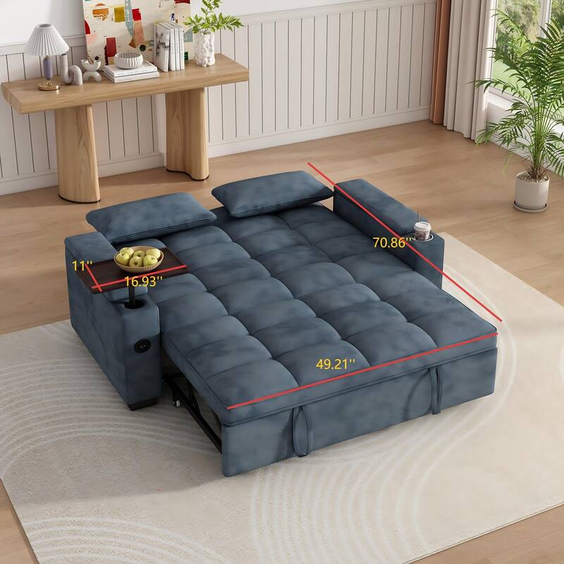 Rossetta Modern Style Chenille Fabric Folding Convertible Pullout Sofa Bed with 3 in 1 Functional Armrest