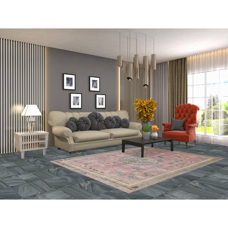 Hand Knotted Oriental 100% Wool Carpet Transitional Geometric Pink Oushak Area Rug - 7' 0'' X 5' 4''