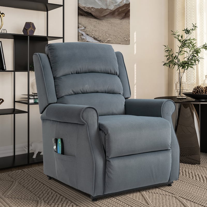 Clihome Chenille Fabric Power Lift Recliner Chair with Massage - Blue