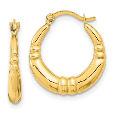 Curata 10k Yellow Gold 17.96x2.68mm Polished Ribbed Station Hoop Earrings