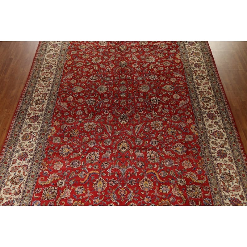 Hand Knotted Oriental 100% Wool Carpet Traditional All-Over Red Tabriz Area Rug - 16' 7'' X 10' 11''