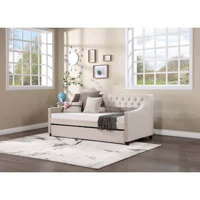 Upholstered Daybed with Trundle, Twin Size Frame Velvet