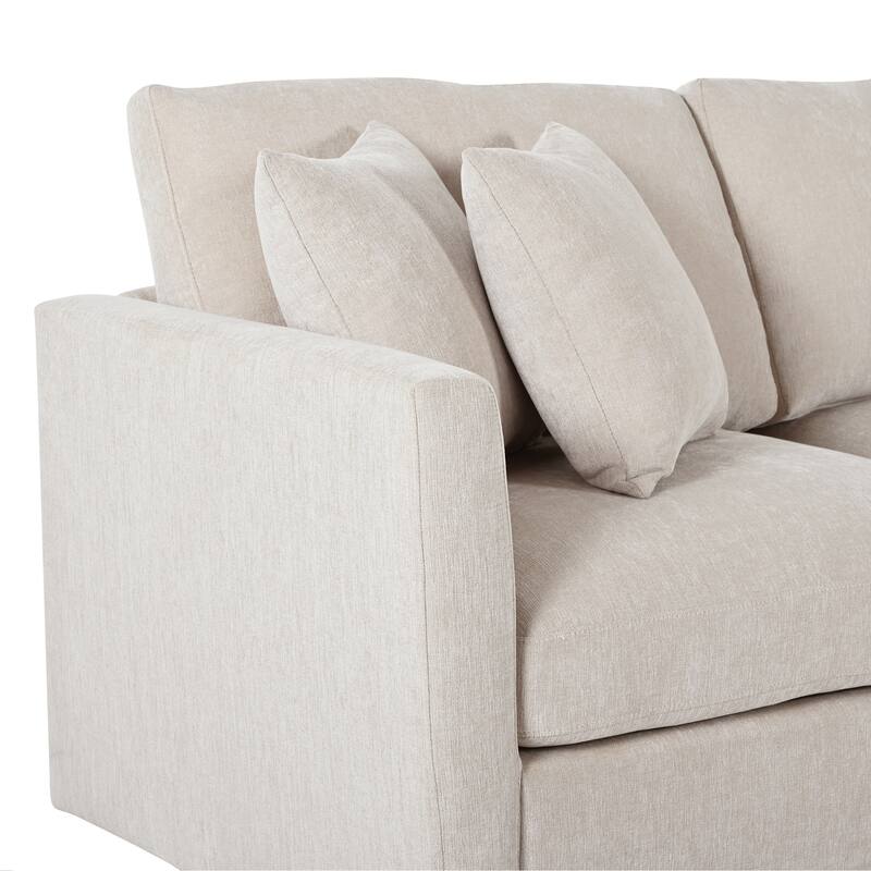 Curved Sectional Sofa, Chenille Fabric Sectional Couch with Chaise and 3 Throw Pillows